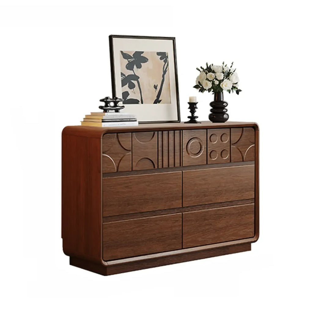 Art Deco Inspired Wood Dresser with Geometric Carvings