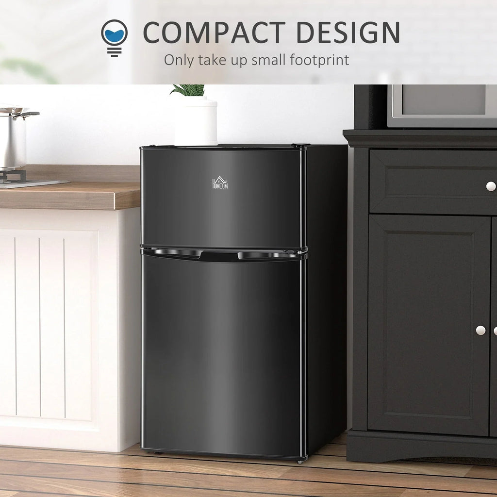 HOMCOM Double Door Mini Fridge with Freezer, 3.2 Cu.Ft Compact Refrigerator with Adjustable Shelf, Adjustable Thermostat