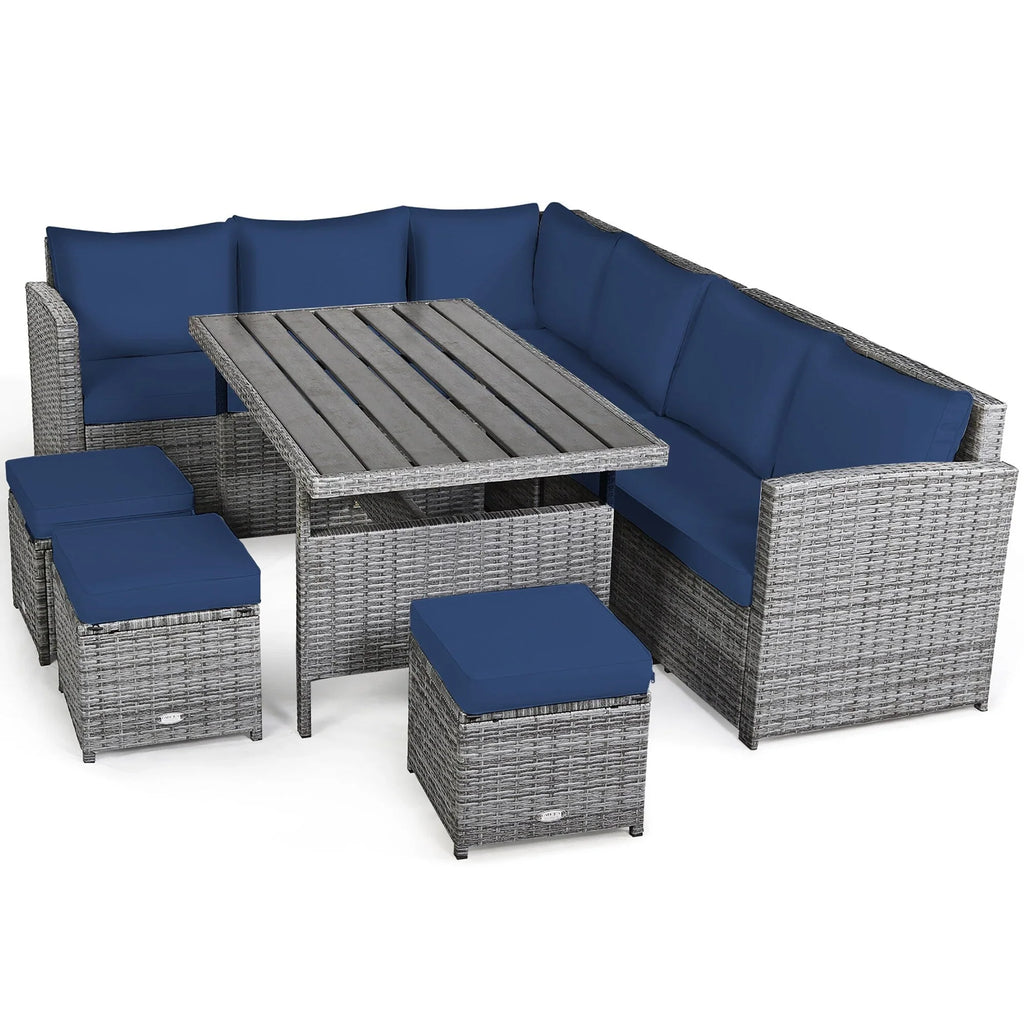 Costway 7-delige eethoek voor de patio van rotan, modulaire bank, fauteuil en voetenbank - Bekijk de details