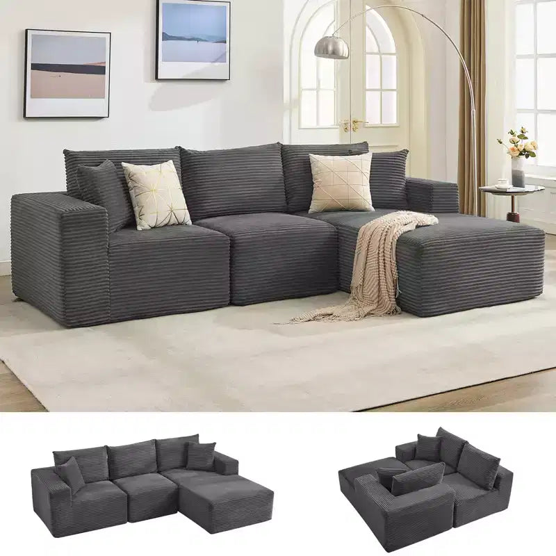 108 Modern Sofa Couch, 3 Seater Upholstered L Shaped Sofa with Pillows, Deep Seat Sofa, No Assembly Required