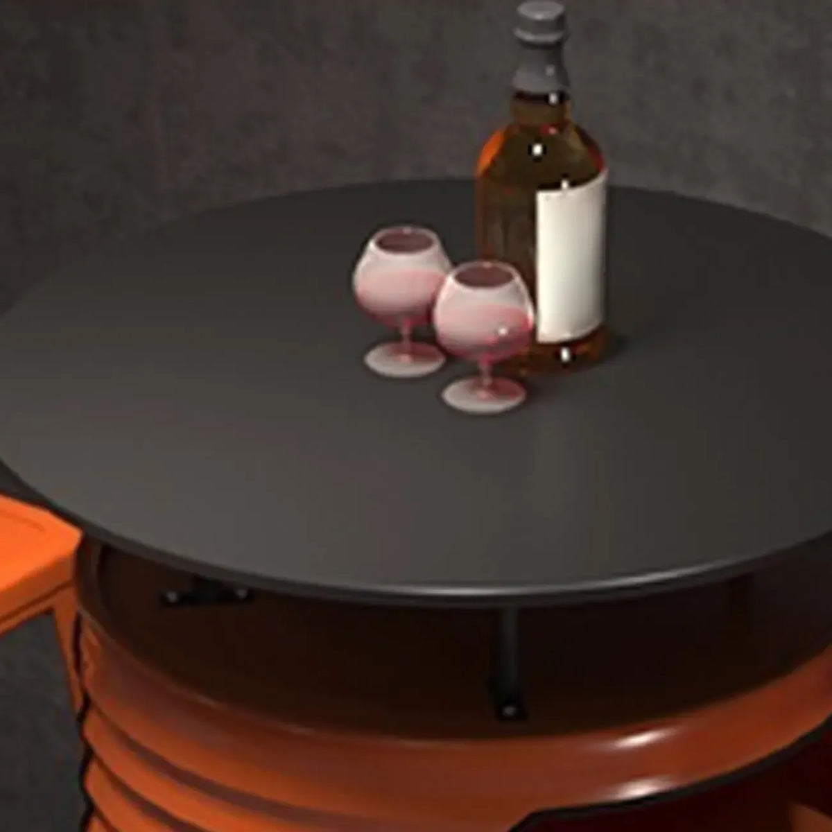 Tables de bar industrielles en métal noir et orange en forme de fût pour rangement