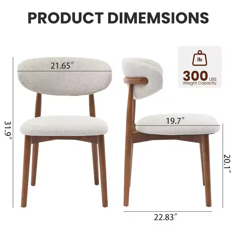 Set van 4 eetkamerstoelen, modern gestoffeerd ontwerp uit het midden van de eeuw, landelijke keukenstoelen met gewatteerde stoffen zitting en houten poten, beige