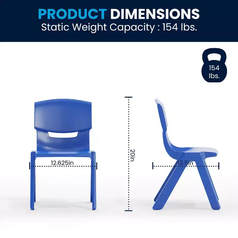 Emma and Oliver rechthoekige kunststof activiteitentafelset van 23,625W x 47,25L met verstelbare hoogte en 6 stoelen