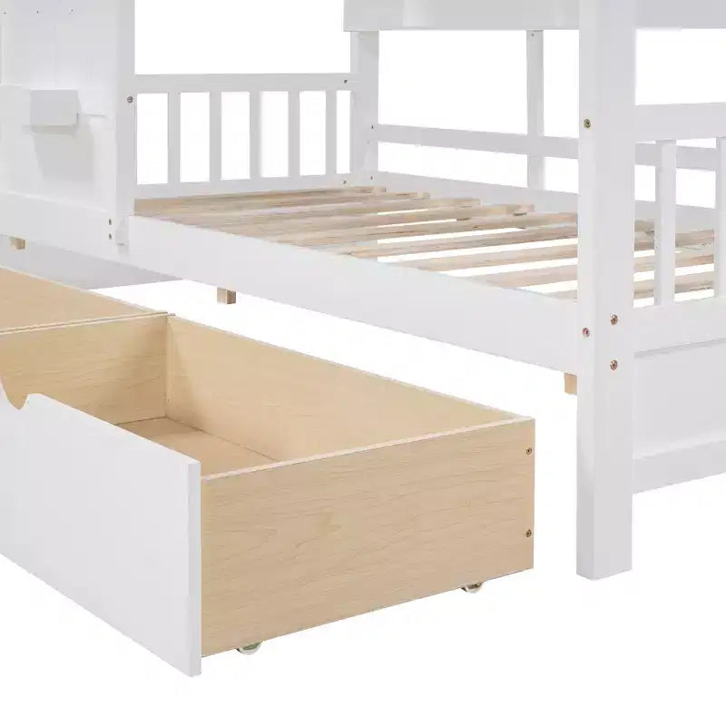 Holzhausbett in Twin-/Full-Größe mit 2 Schubladen, Kinderbett mit Ablagefach – ModernLuxe