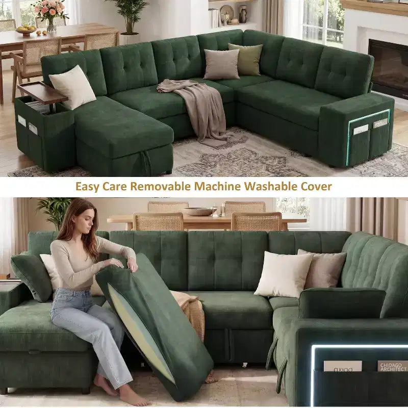 Dyonery 112 Modular Sectional Sleeper Sofa with Pull Out Bed,U-Shaped Sectional Couch with Storage,Extra Wide & Deep Seat Couches for Living Room