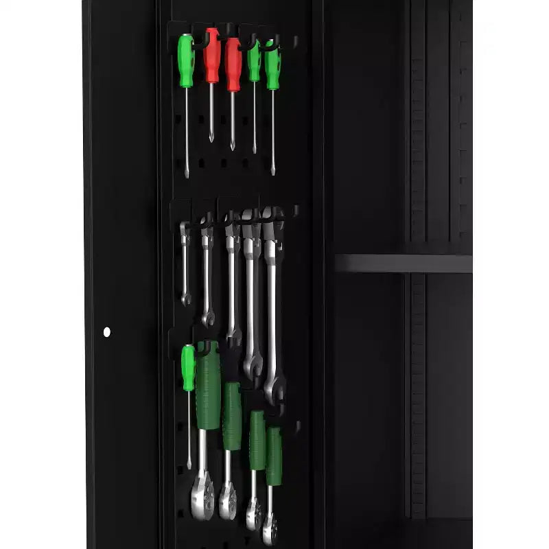 Garage Storage Cabinet with Wheels & Pegboard, 72 H Locking Metal Storage Cabinet with 2 Doors & 4 Adjustable Shelves for Garage Workshop