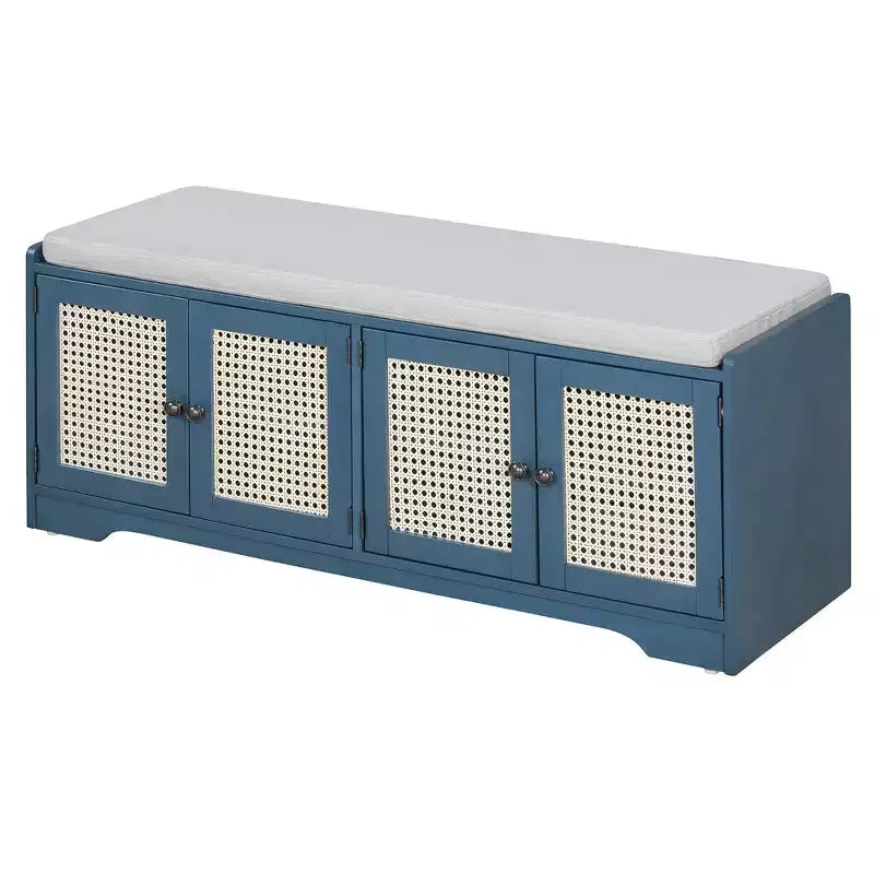 Whisen Rustic Wood Storage Bench, Entryway Shoe Bench with Removable Cushion, Adjustable Shelves