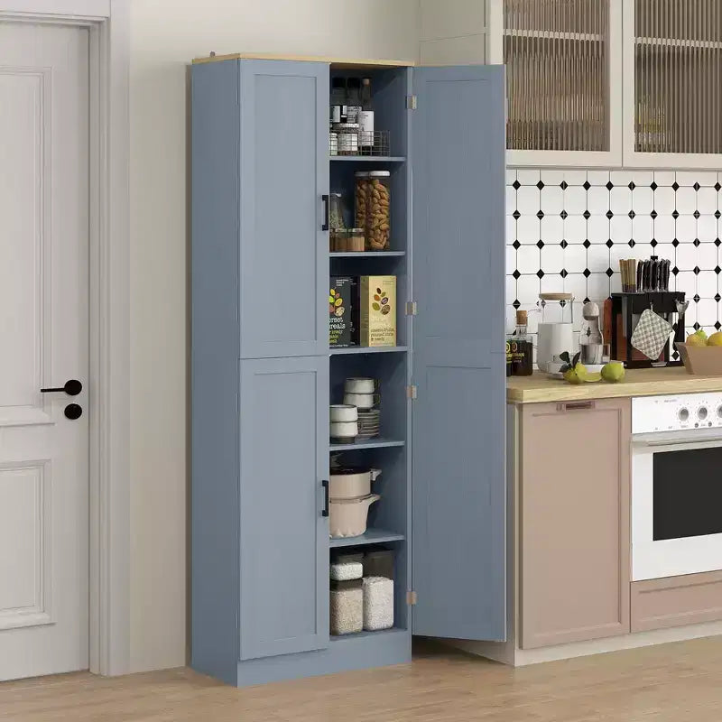 HOMCOM vrijstaande keukenkast van 67 inch, opbergkast met 4 deuren, verstelbare planken en deuren