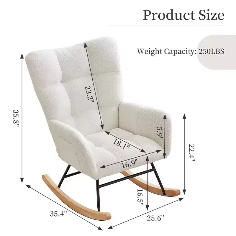 Nursery Rocking Chair, Living Room Glider Rocker for Breastfeeding, Comfy Accent Chairs for Bedroom, Plush Teddy Upholstered Armchairs Indoor