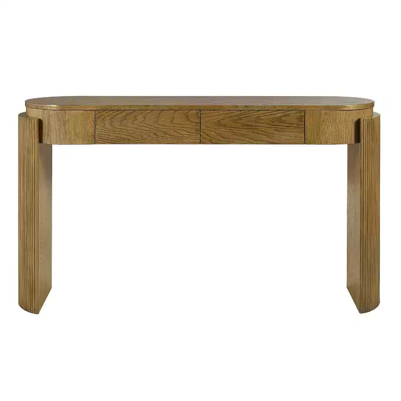 Table console moderne Merax à plateau ovale avec pieds courbés cannelés et deux tiroirs dissimulés