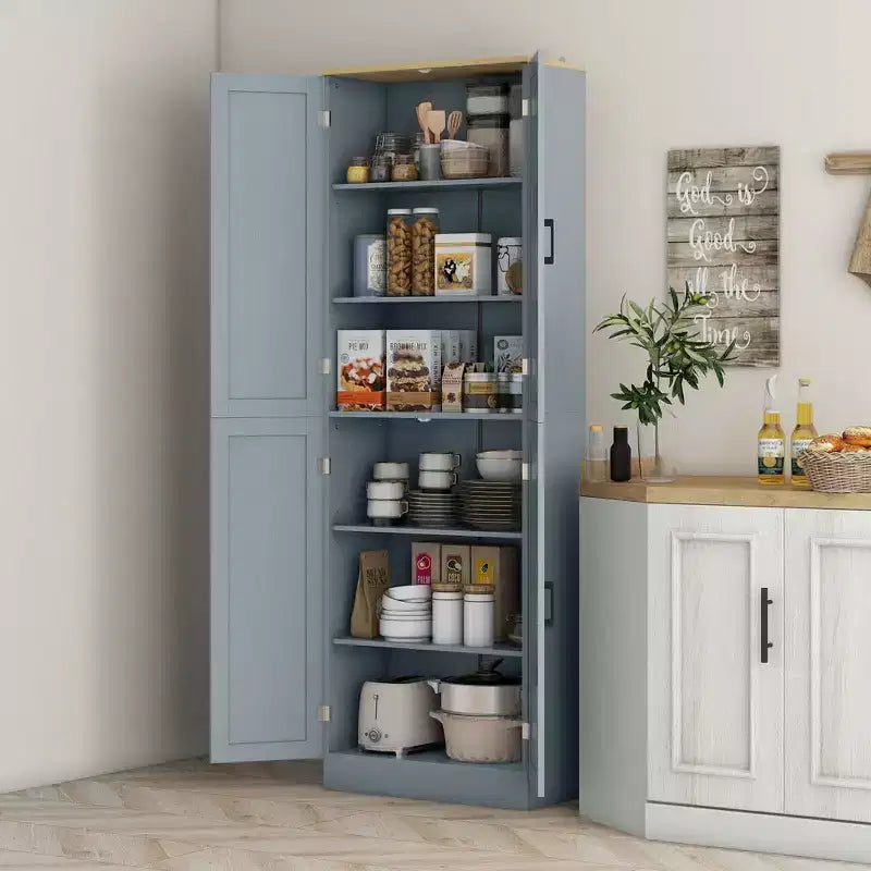 HOMCOM vrijstaande keukenkast van 67 inch, opbergkast met 4 deuren, verstelbare planken en deuren