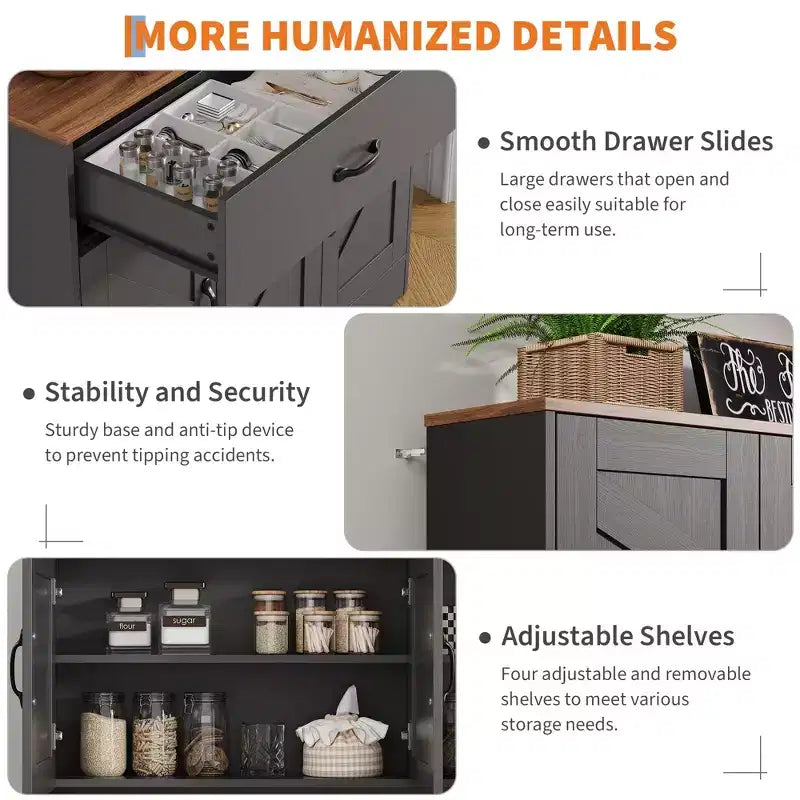 71 Kitchen Pantry Cabinet with Charging Station, Large Countertop, Microwave Stand & 2 Drawers,Hutch Storage for Dining & Living Room