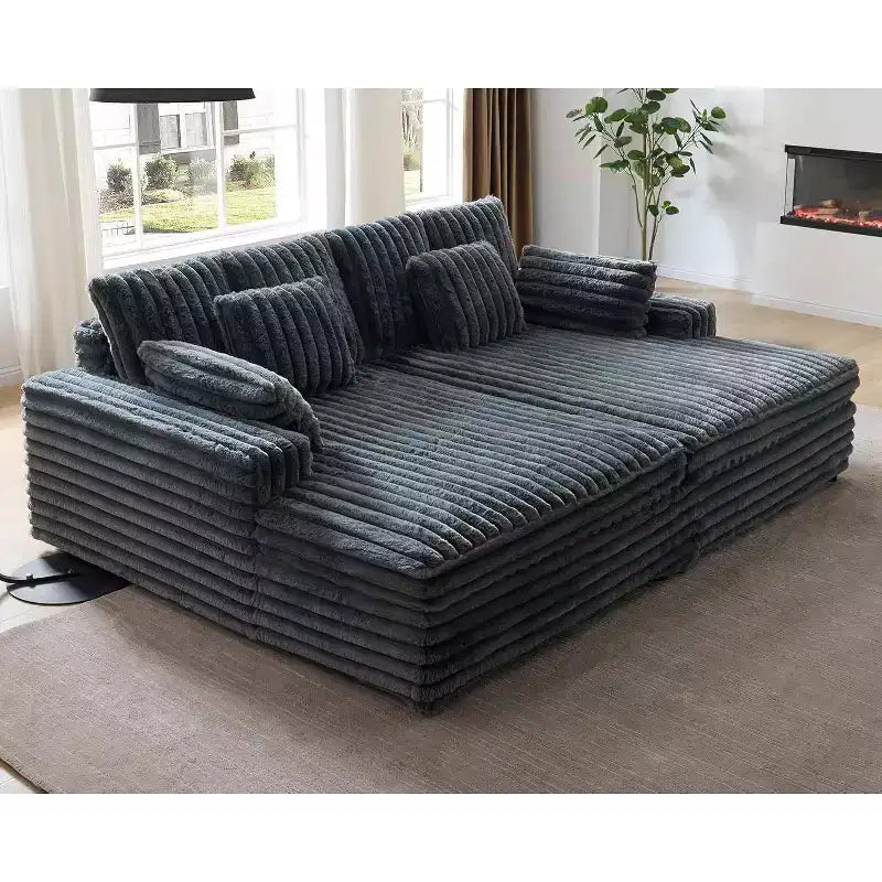AMERLIFE 93 dubbele chaise longue voor twee personen, diepe Cloud-bank met lendekussens en brede armleuningen, eenvoudige montage, imitatiebont