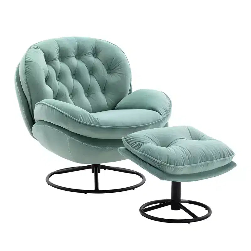 Okak Samt-Sessel mit Hocker, moderner armloser Wohnzimmersessel im Mid-Century-Stil, weicher und bequemer Sessel zum Fernsehen und Spielen
