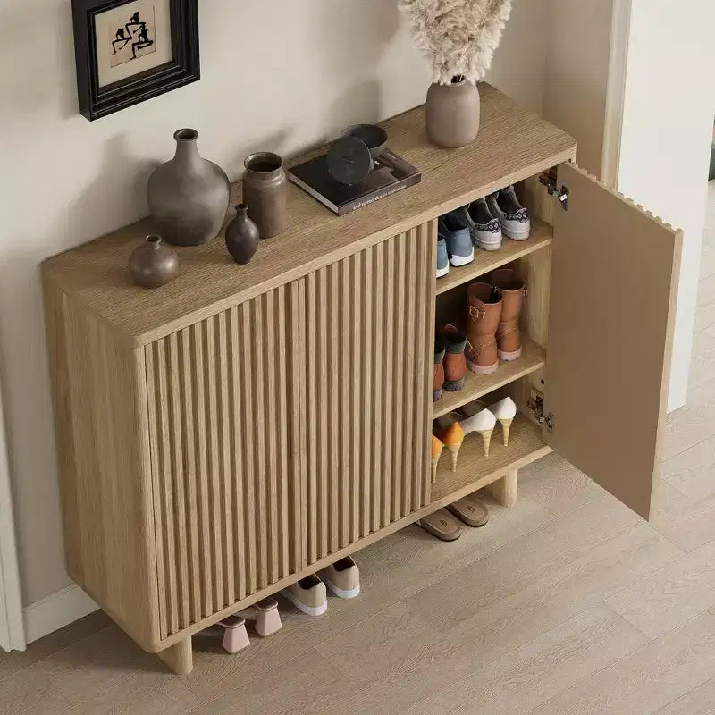 Acekool 46 Shoe Cabinet with Fluted Door, 5-Tier Storage Cabinet, Rustic Entryway Bench for Hallway, 41.5H