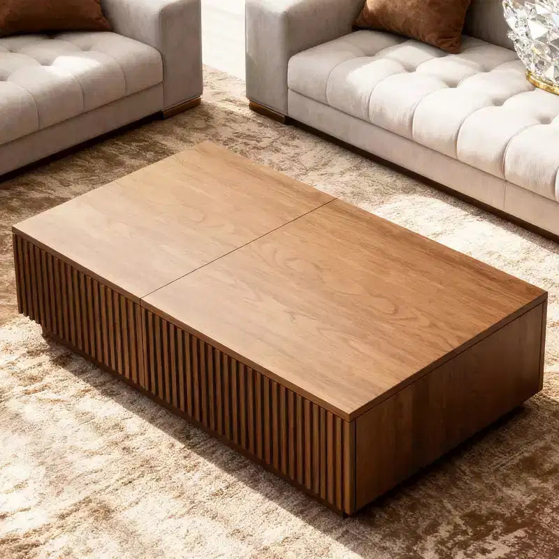 51,1 moderner Couchtisch im Mid-Century-Stil mit aufklappbarer Tischplatte, rechteckiger Walnuss-Mitteltisch für das Wohnzimmer