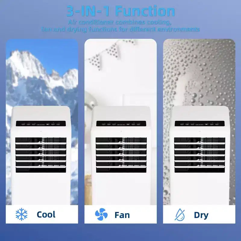 8K BTU Portable Air Conditioner - 3-in-1 Cooling, Dehumidifier & Fan for 350 Sq Ft with Sleep Mode & 1-Year Warranty