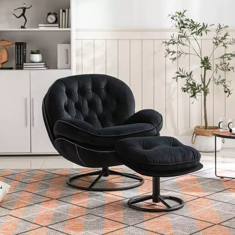Okak Samt-Sessel mit Hocker, moderner armloser Wohnzimmersessel im Mid-Century-Stil, weicher und bequemer Sessel zum Fernsehen und Spielen