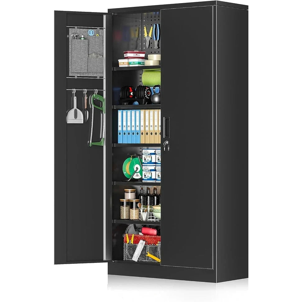 Garage-opbergkast van 71 inch met planken, voorraadkast en locker voor keuken, kantoor, garage, huis en voorraadkast, met verstelbare planken