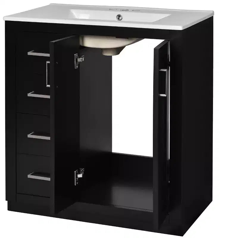 30 Single Sink Bathroom Vanity with Cabinet & 3 Drawers 鈥?Black / Blue / Green / Indigo / White