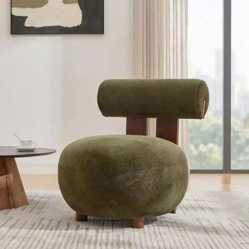 Christopher Knight Home Chariya moderner skulpturaler Akzentstuhl aus Gummibaumholz mit Samtpolsterung und zylindrischer Rückenlehne