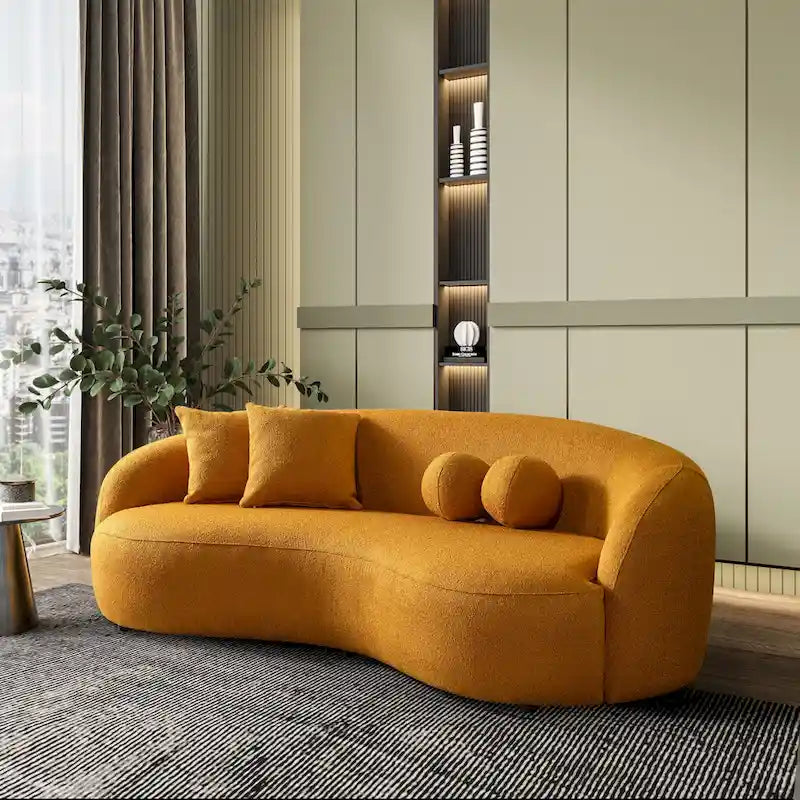 Canapé incurvé moderne de luxe en tissu bouclé, style japandi, Blaine