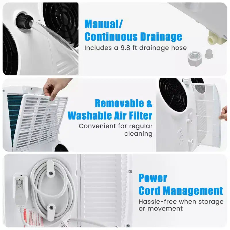 Climatiseur portable Costway 8000 BTU (11 500 BTU ASHRAE) à double tuyau, unité de climatisation 3-en-1 avec télécommande