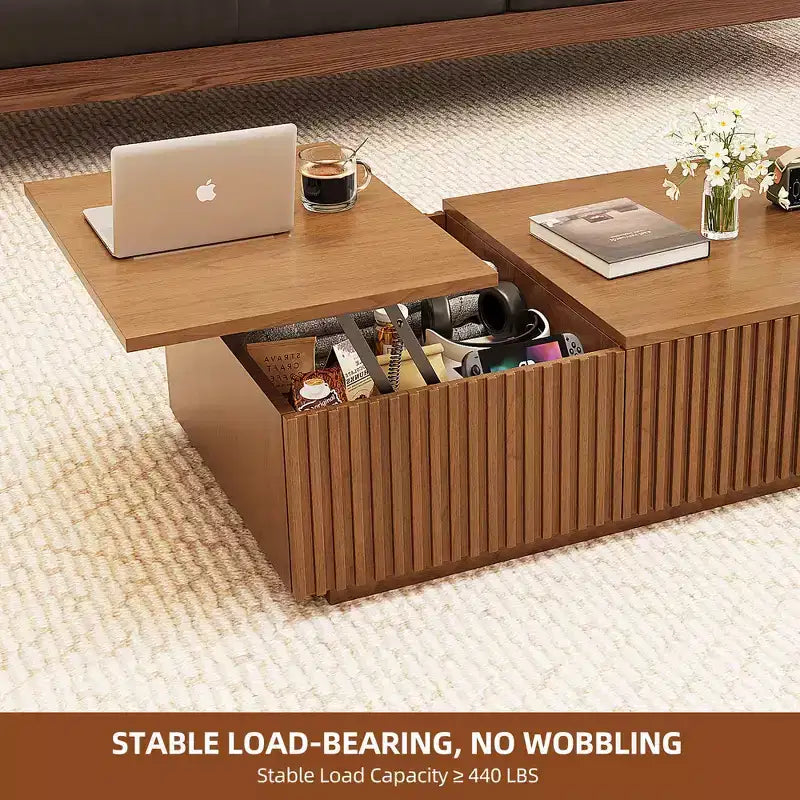 51,1 moderner Couchtisch im Mid-Century-Stil mit aufklappbarer Tischplatte, rechteckiger Walnuss-Mitteltisch für das Wohnzimmer