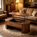 47.2 Lift Top Coffee Table with Hidden Compartment, Oval, Brown