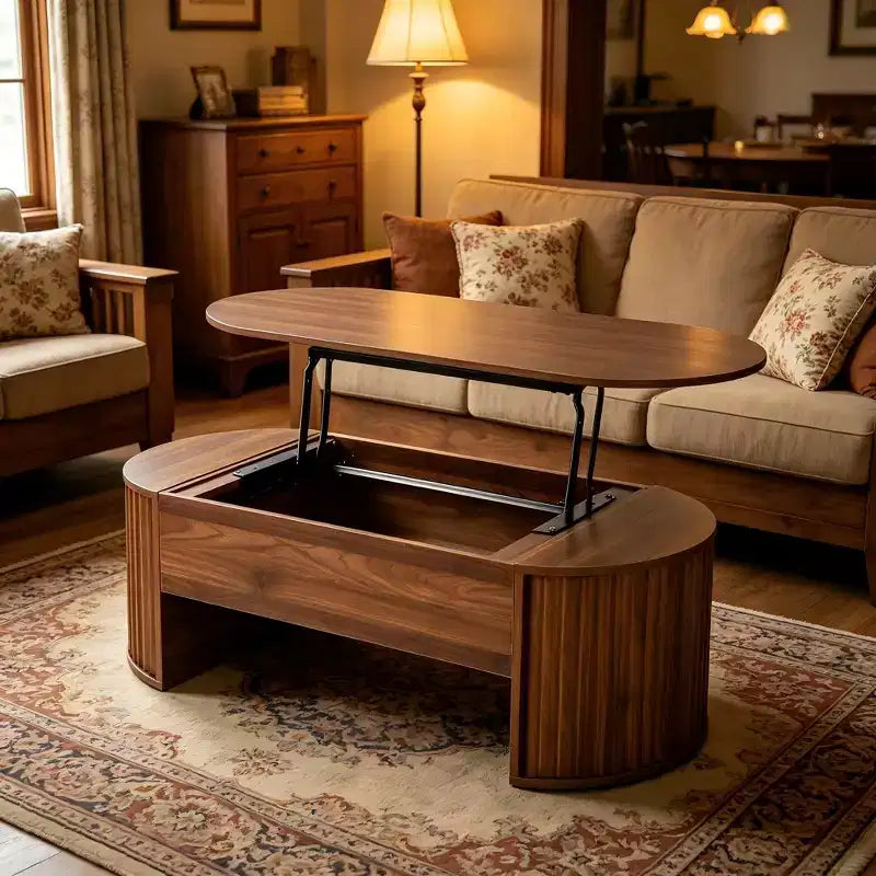 47.2 Lift Top Coffee Table with Hidden Compartment, Oval, Brown