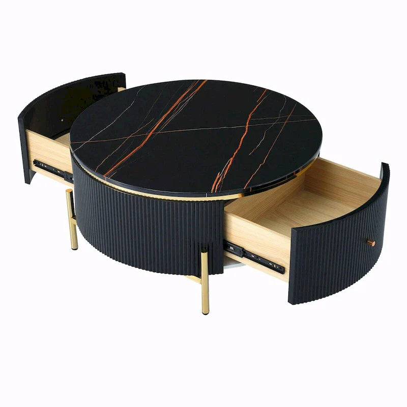 31.5 Modern Round Coffee Table with Large Drawer Storage