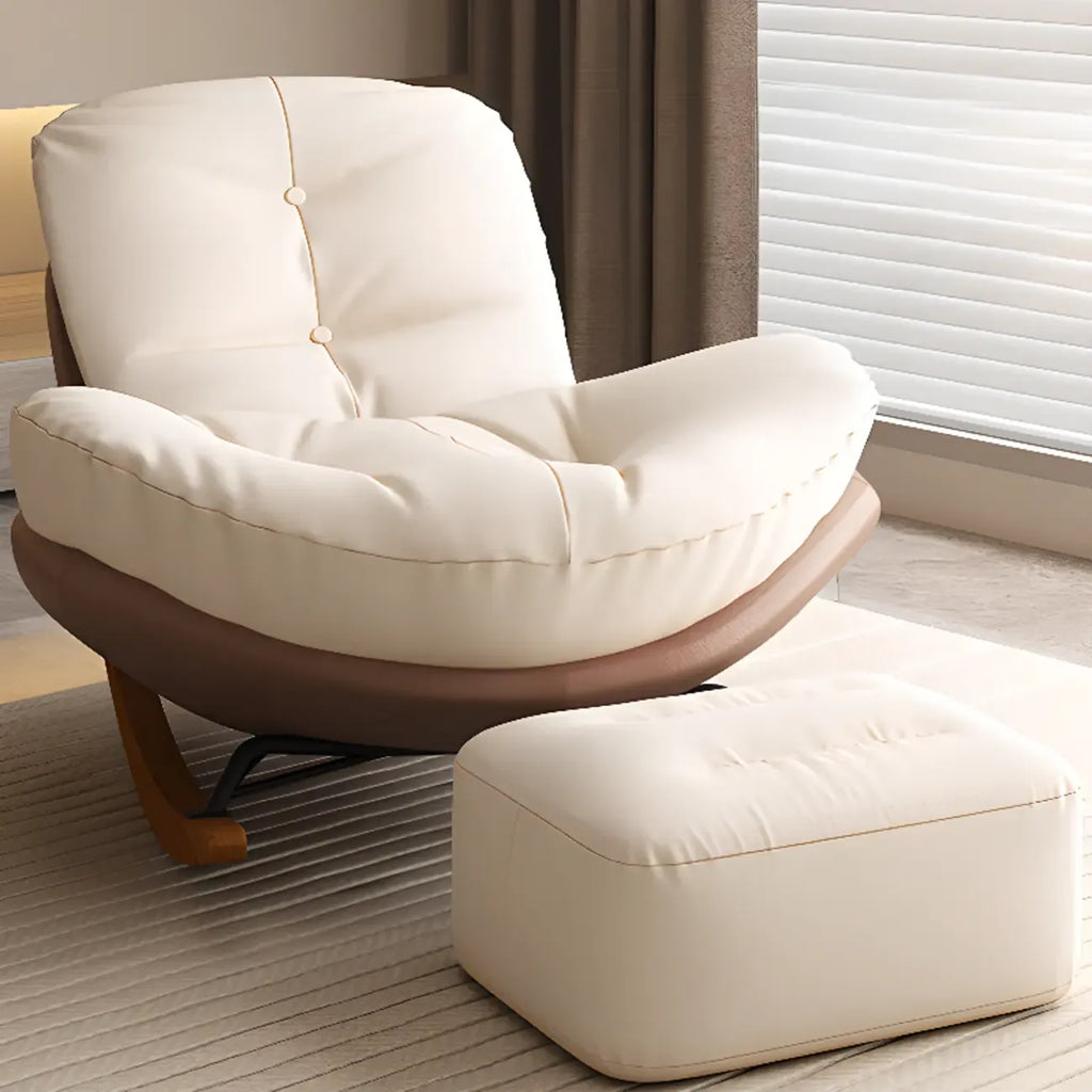 Sedia a dondolo imbottita in stile scandinavo con pouf opzionale