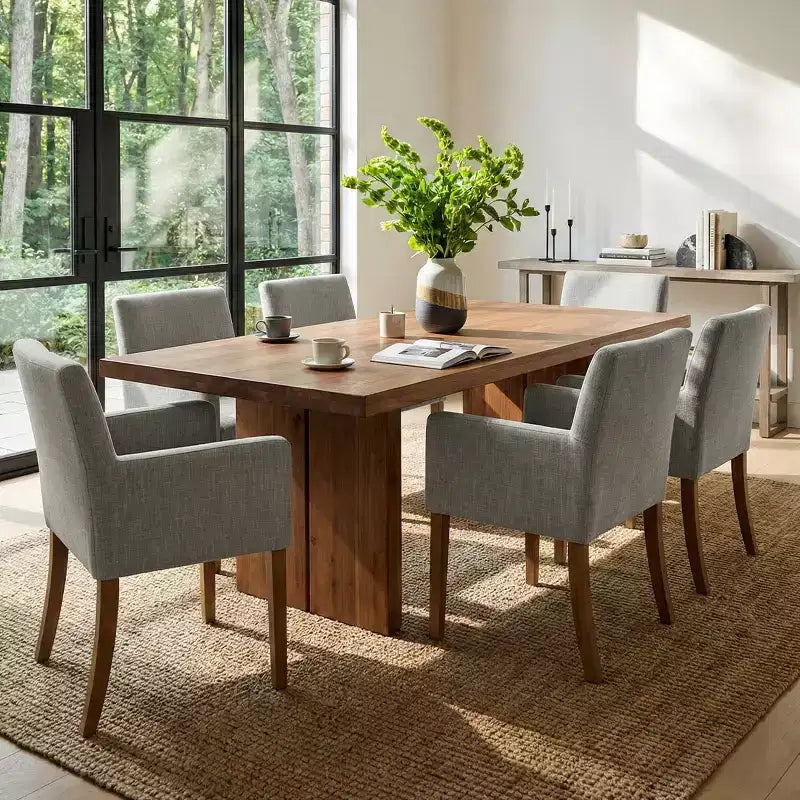 Set di 6 sedie da pranzo imbottite con braccioli, poltroncine moderne in lino con gambe in legno, sedie decorative per sala da pranzo e soggiorno - Panipeachy