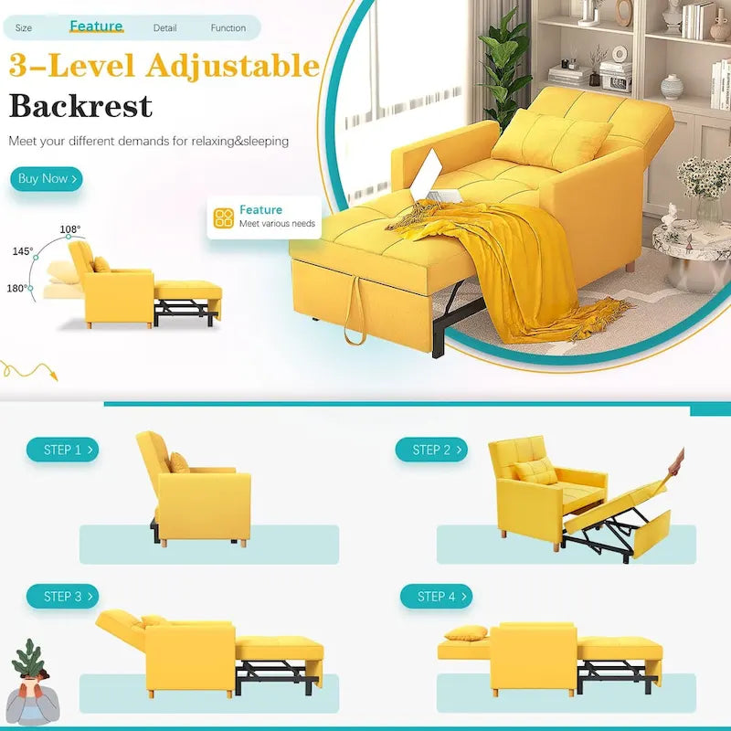 Sillón sofá cama 3 en 1 AECOJOY con almohada y respaldo convertible