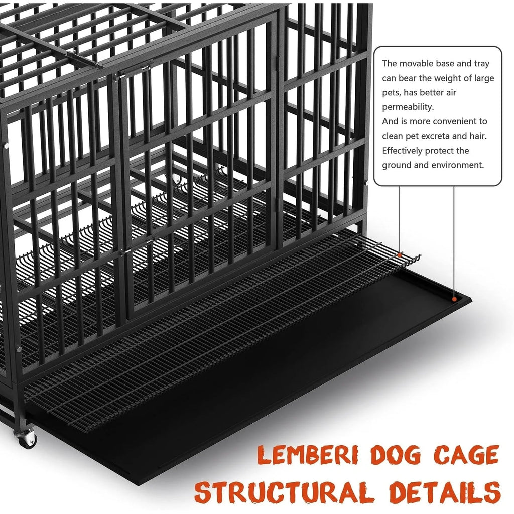 Cage pour chien BOSSIN robuste et indestructible de 48/38 po, chenil anti-fugue avec roulettes verrouillables