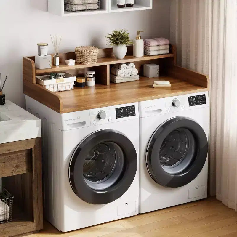 2-Tier Washer and Dryer Countertop with Shelf or Drawers, Laundry Countertop Cover with Non-Slip Pad, 54X27.5 Laundry Topper for Folding Clothes