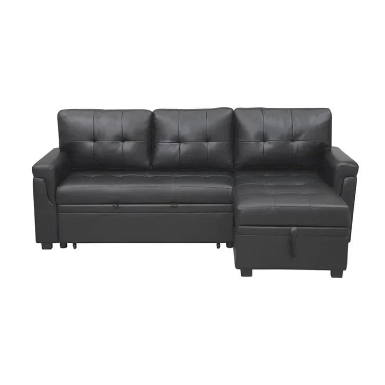 Divano componibile reversibile trasformabile con letto estraibile, chaise longue con contenitore nascosto e gambe resistenti