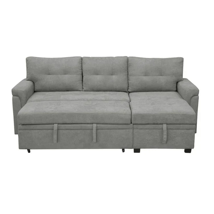 Divano componibile reversibile trasformabile con letto estraibile, chaise longue con contenitore nascosto e gambe resistenti