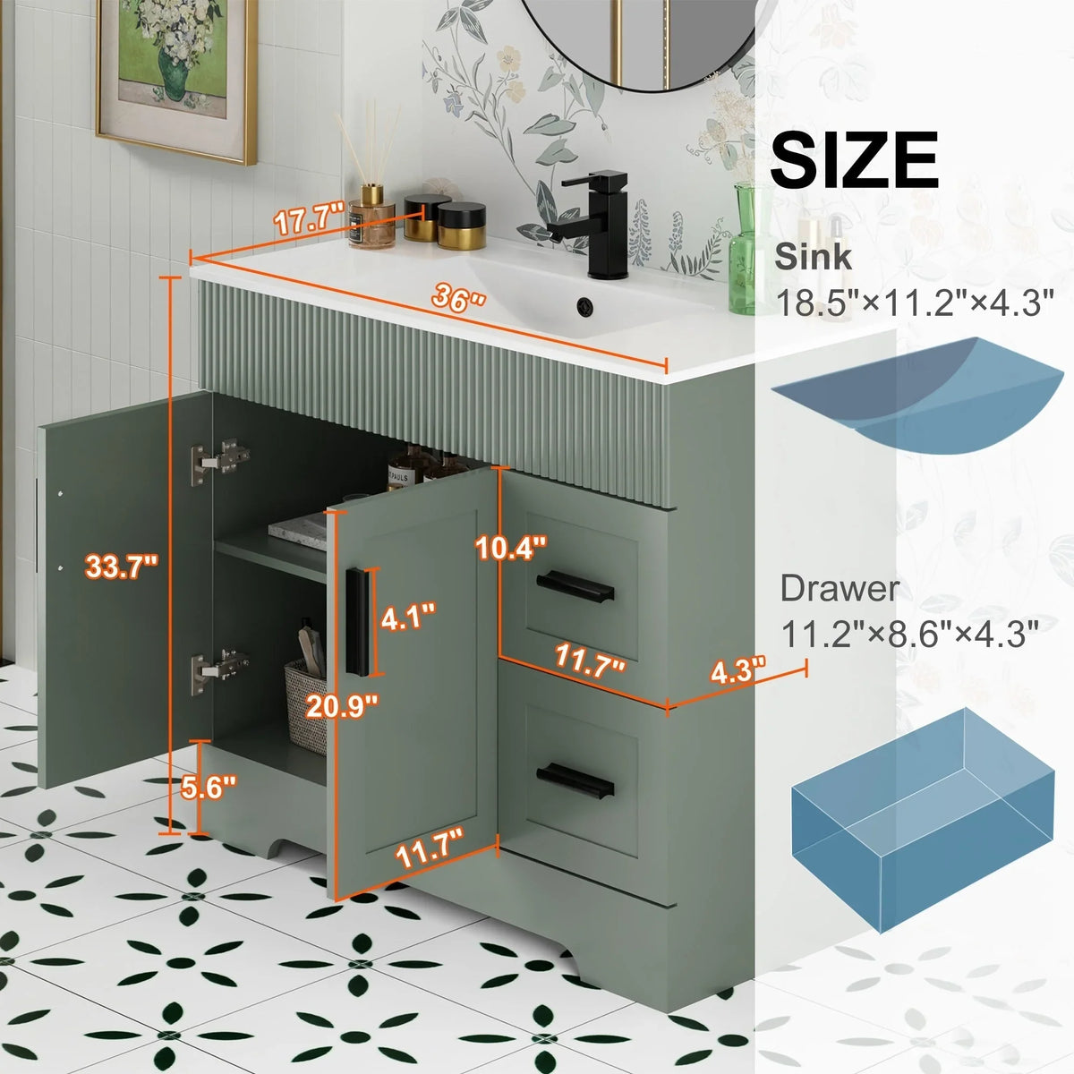Wavy Line badkamermeubelset van 30/36/48 inch met wastafel en kraan