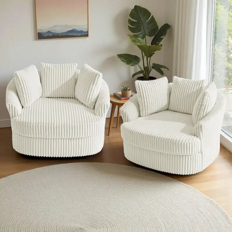 2er-Set übergroße 43 W Plüsch-Cordsessel mit Drehfunktion und Kissen